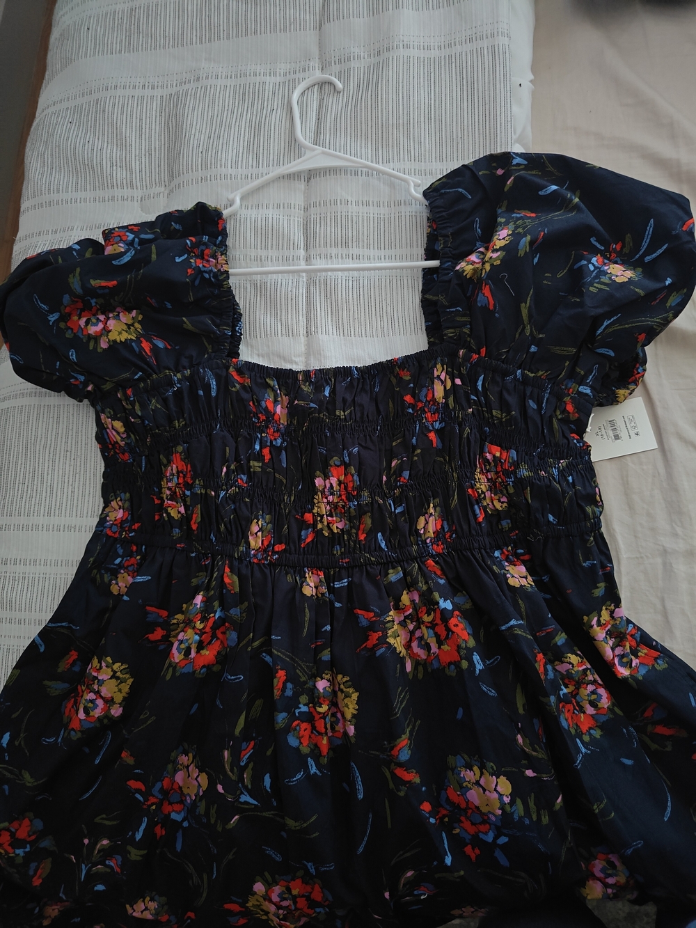 Floral Smocked Midi Dress in Navy